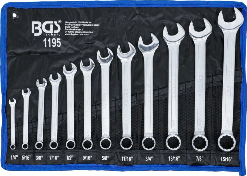 Set kombiniranih ključev, palčne velikosti, 1/4" - 15/16", 12-delni