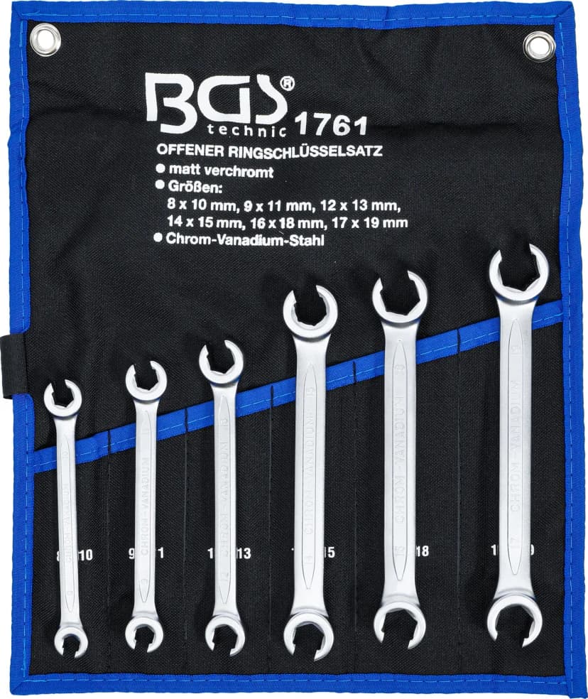 Set dvostranskih obročnih ključev, odprtega tipa, 8 x 10 - 17 x 19 mm, 6-delni