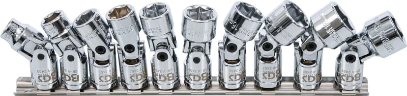 Set nasadnih ključev s kardanskim zglobom, šestrobi, pogon 10 mm (3/8"), 10 - 19 mm, 10-delni