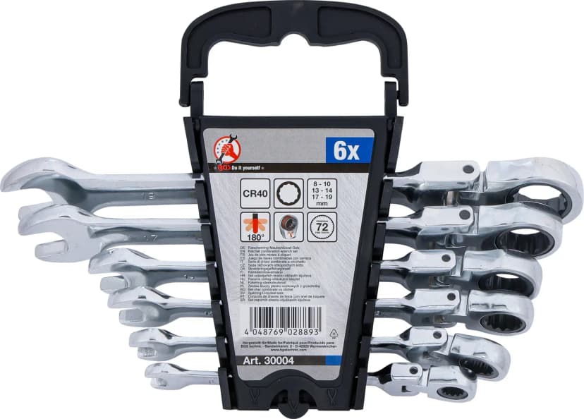 Set račnastih kombiniranih ključev, zglobne glave, 8-19 mm, 6-delni