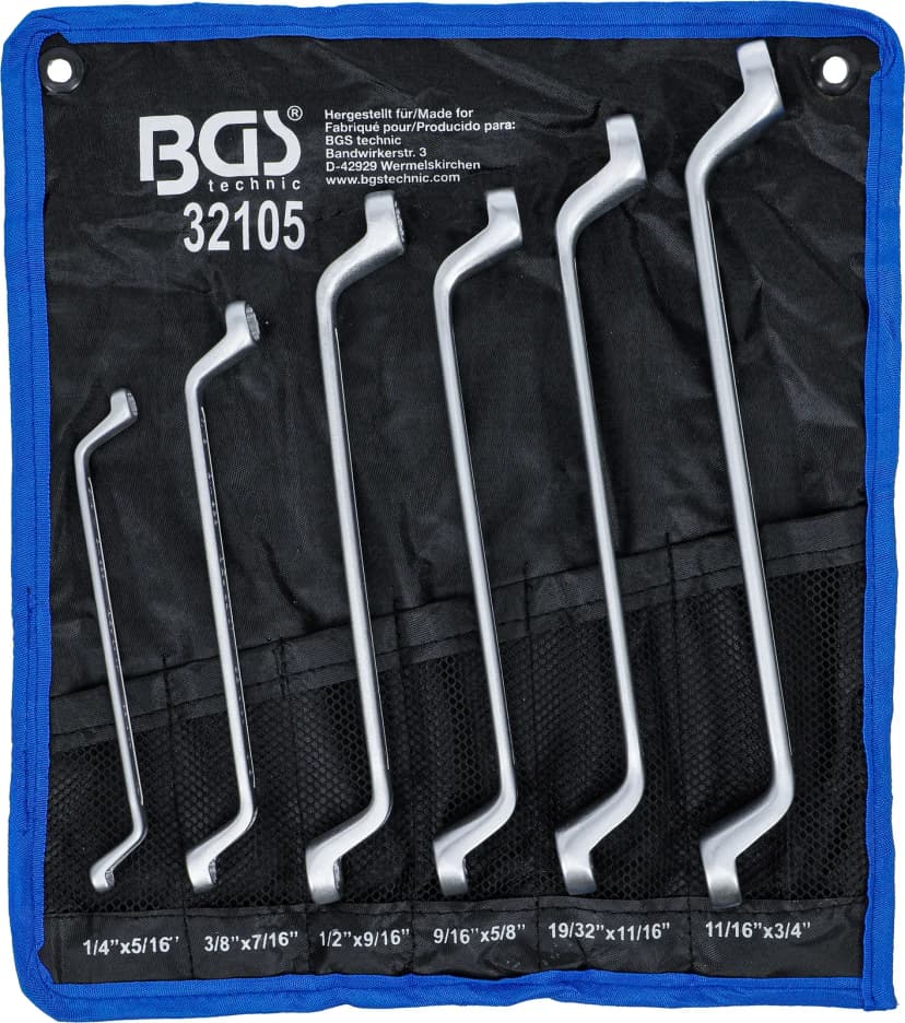 Set dvojnih obročnih ključev, globoko zamaknjena konca, palčne velikosti, 1/4" - 3/4", 6-delni