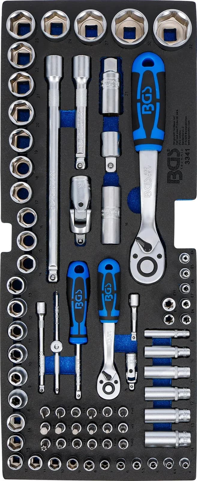 Penasti vložek za BGS 3312: set nasadnih ključev, 12.5 mm (1/2") + 6.3 mm (1/4"), 77-delni