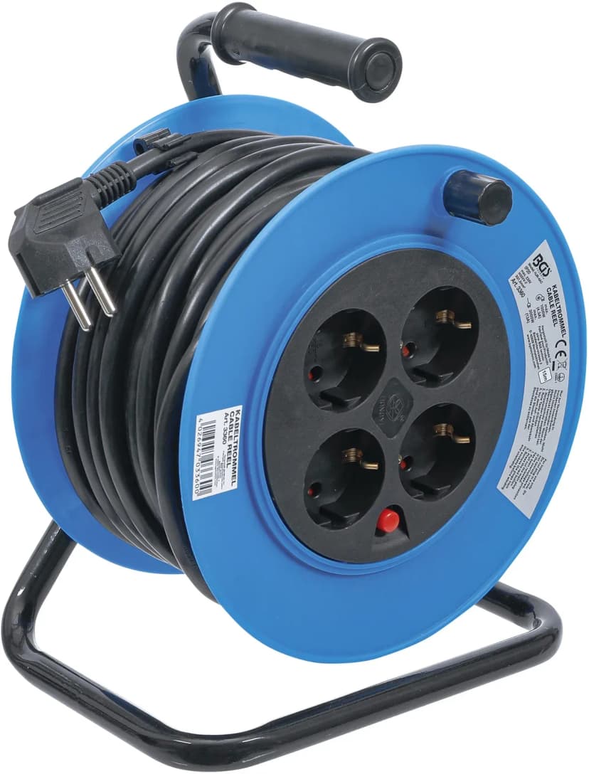 Kabelski boben, 15 m, 3 x 1.5 mm², 4 vtičnice, IP 20, 3000 W