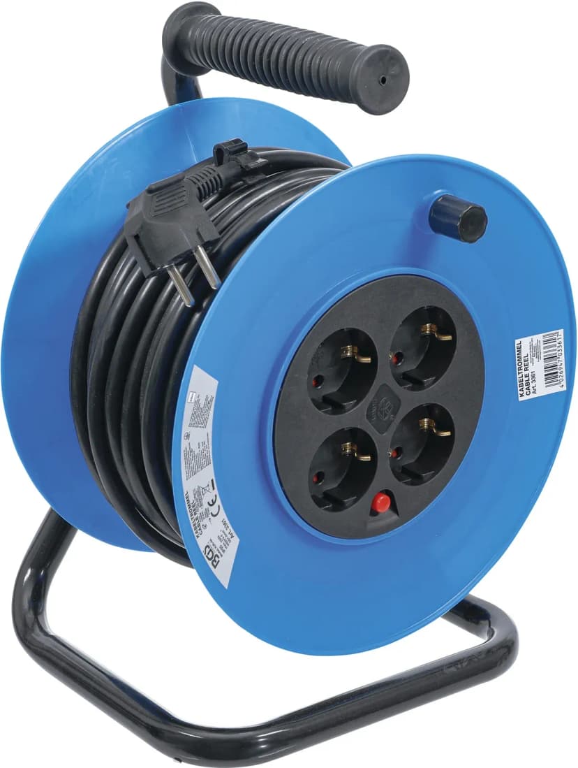 Kabelski boben, 25 m, 3 x 1.5 mm², 4 vtičnice, IP 20, 3000 W