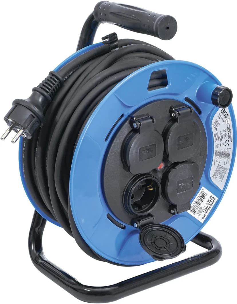 Kabelski boben, 25 m, 3 x 1.5 mm², 4 vtičnice s tesnilnim pokrovčkom, IP 44, 3500 W