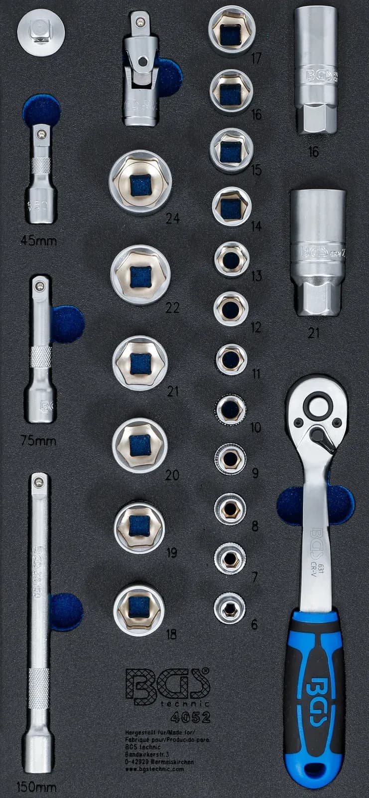 Modul za predal 1/3: set nasadnih ključev, 10 mm (3/8 "), 26-delni
