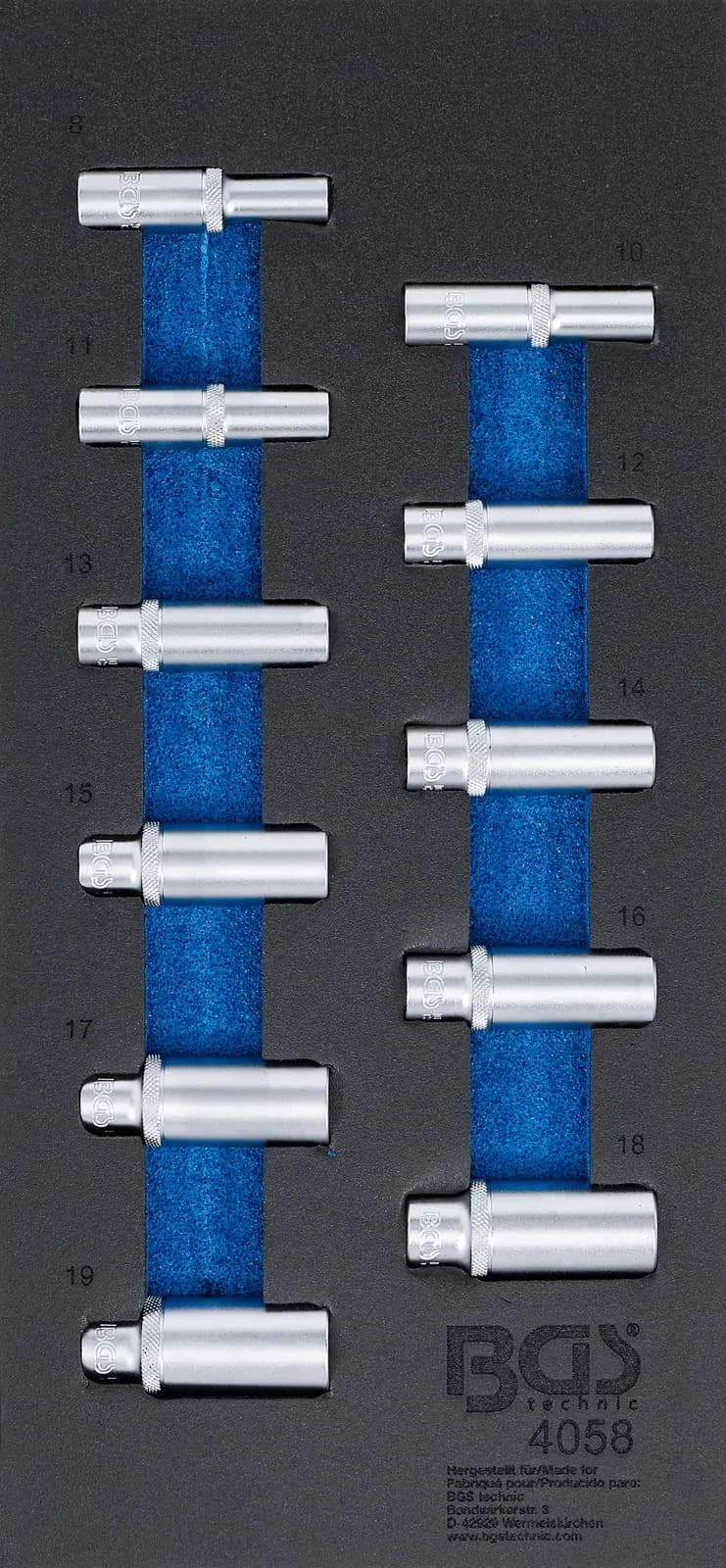 Modul za predal 1/3: Nasadni ključi, šestrobi, 10 mm (3/8"), 8 - 19 mm, globok, 11 kosov