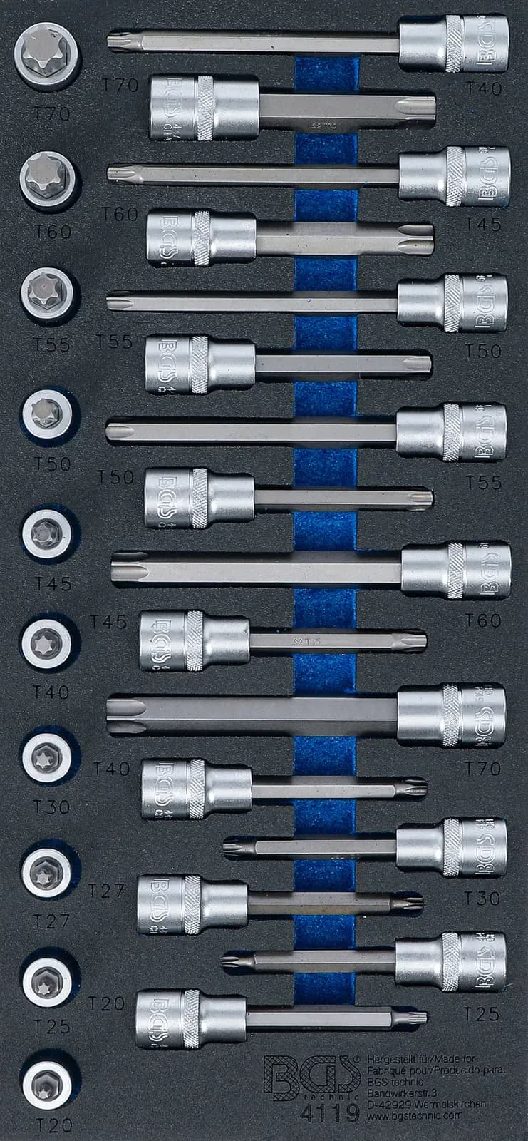 Modul za predal 1/3: set nasadnih ključev z bitom, 12.5 mm (1/2"), T-profil (za Torx), 26-delni