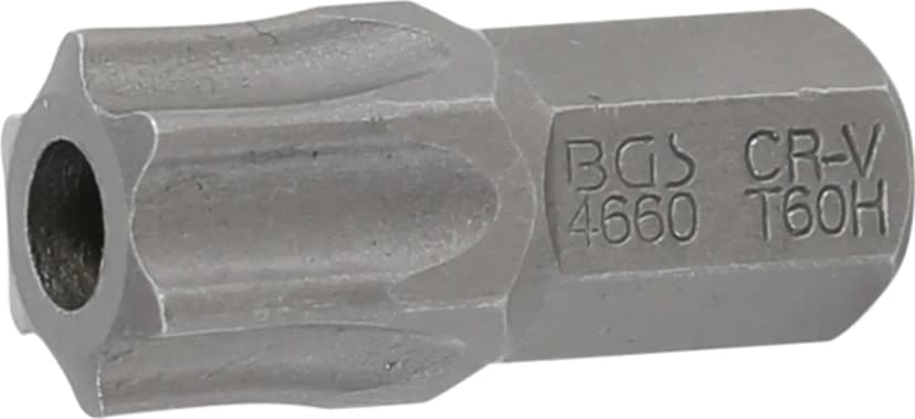 Bit, dolžina 30 mm, pogon 10 mm (3/8"), T-profil z izvrtino (za Torx) T60