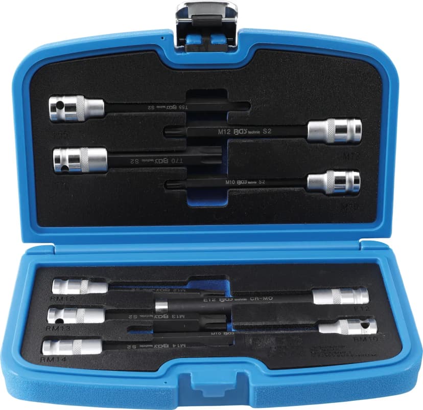 Set nasadnih ključev z bitom, za vijake glave motorja, pogon 12.5 mm (1/2"), 9 kosov