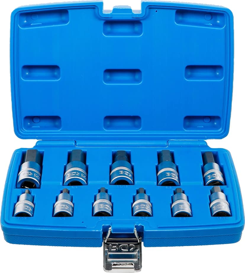 Set nasadnih ključev z biti, pogon 12.5 mm (1/2"), notranji šestrob 7/32" - 13/16", palčne velikosti, 11-delni