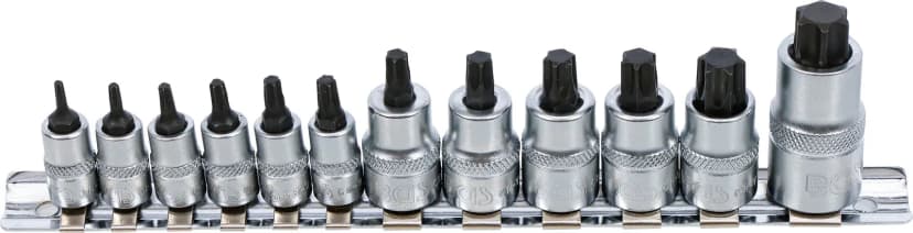 Set nasadnih ključev z bitom, ekstra kratki, T-profil (za Torx) T8 - T60, 12-delni