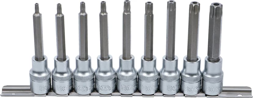 Set nasadnih ključev z biti, pogon 12.5 mm (1/2"), T-profil z izvrtino (za Torx), 9-delni