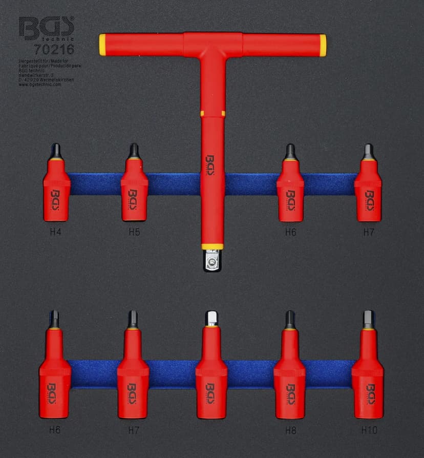 Modul za predal 2/3: VDE set nasadnih ključev z biti, pogon 10 mm (3/8") / 12.5 mm (1/2"), notranji šestrob 4 - 10 mm, 10-delni