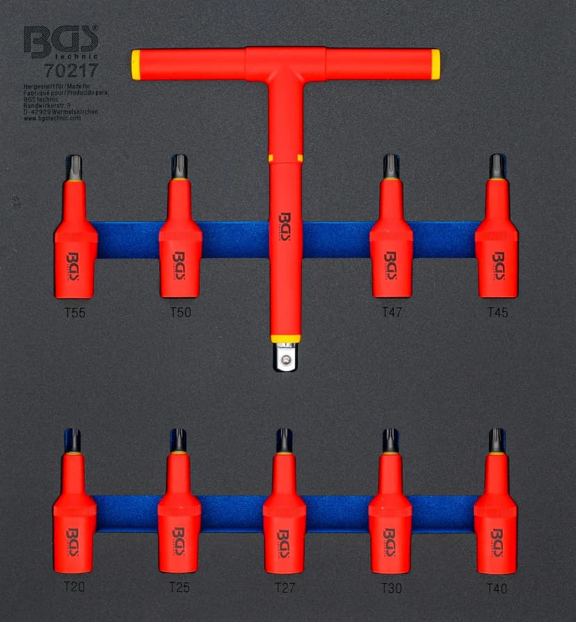 Modul za predal 2/3: VDE set nasadnih ključev z biti, pogon 12.5 mm (1/2"), T-profil (za Torx) T20 - T55, 10-delni