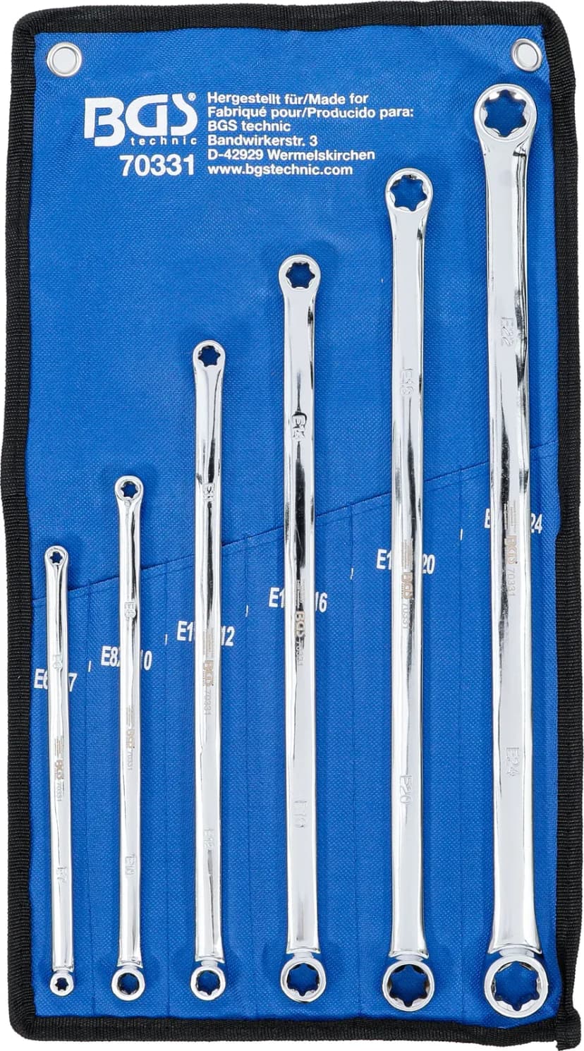 Set dvojnih obročnih ključev z E-profilom, ekstra dolg, E6 x E7 - E22 x E24, 6-delni
