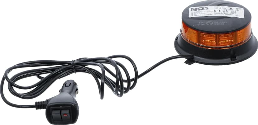 Vrtljiva opozorilna luč, rumena, z magnetom, 12 V / 24 V, Ø 130 mm