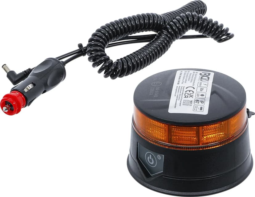 Akumulatorska rotacijska opozorilna luč, rumena, z magnetom, 12 V / 24 V, Ø 130 mm