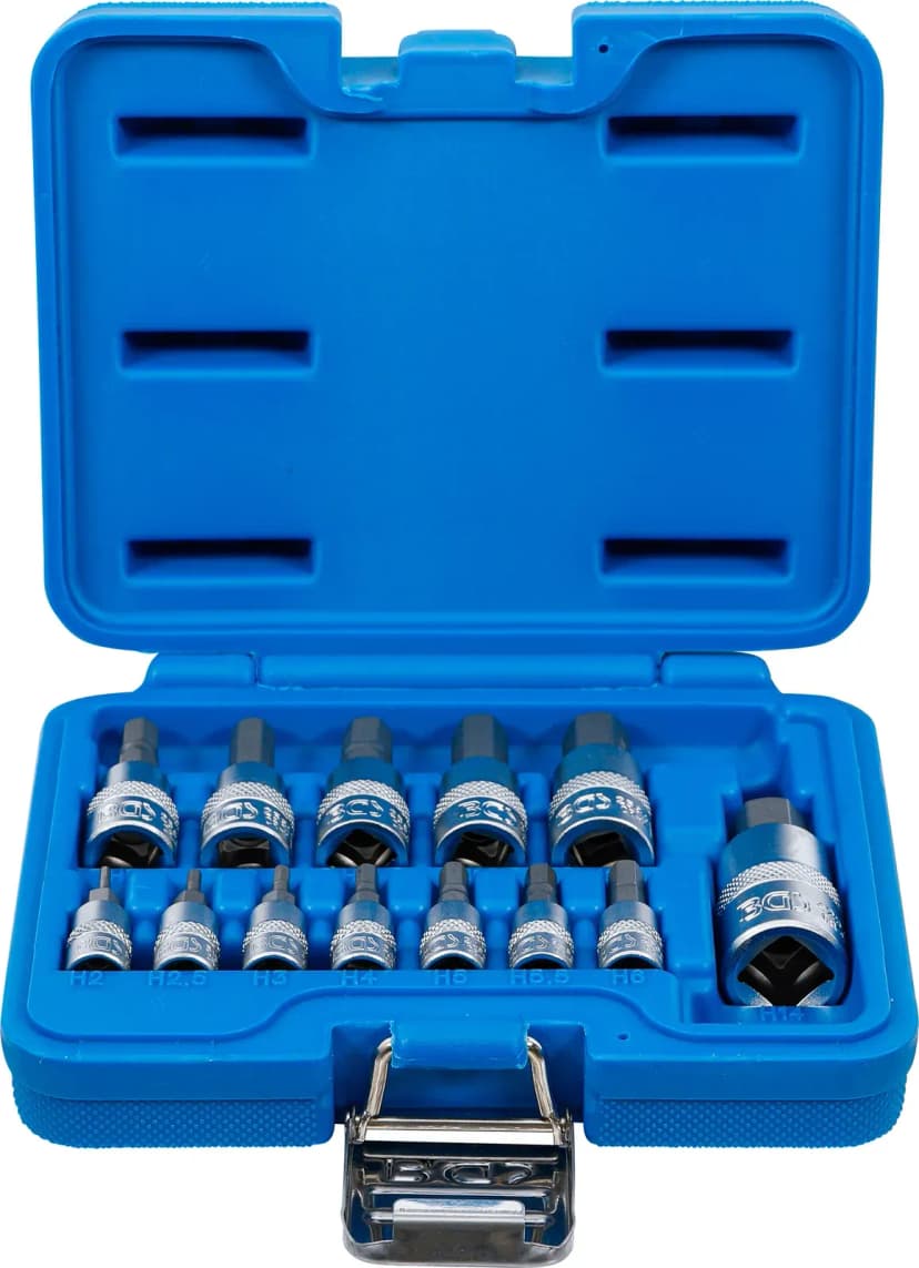 Set nasadnih ključev z biti, pogon 6.3 mm (1/4) / 10 mm (3/8") / 12.5 mm (1/2"), notranji šestrob 2 - 14 mm, 13-delni