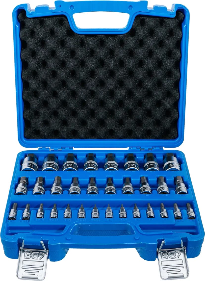 Set nasadnih ključev z biti, pogon 6.3 mm (1/4) / 10 mm (3/8") / 12.5 mm (1/2"), notranji šestrob 2 - 19 mm / 1/4 - 9/16", metrične in palčne velikosti, 32-delni