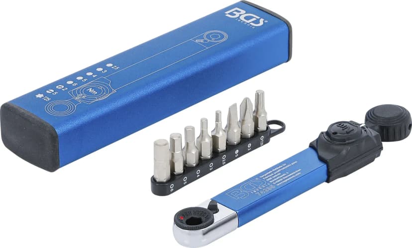 Momentni ključ, notranji šestrob 6.3 mm (1/4"), 2 - 10 Nm, s setom bitov, 9 kosov