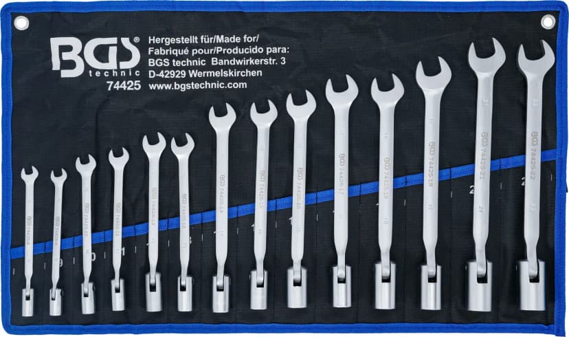 Set kombiniranih ključev, z zglobnima obročnima glavama, 8 - 22 mm, 14-delni