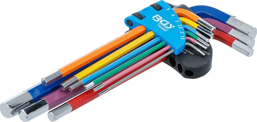 Set L-ključev, večbarvno, notranji šestrob 1.5 - 10 mm, 9-delni