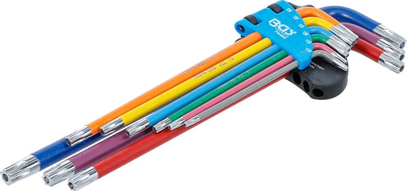 Set L-ključev, večbarvno, ekstra dolg, T-profil z zaščito proti odpiranju (za Torx) T10 - T50, 9-delni
