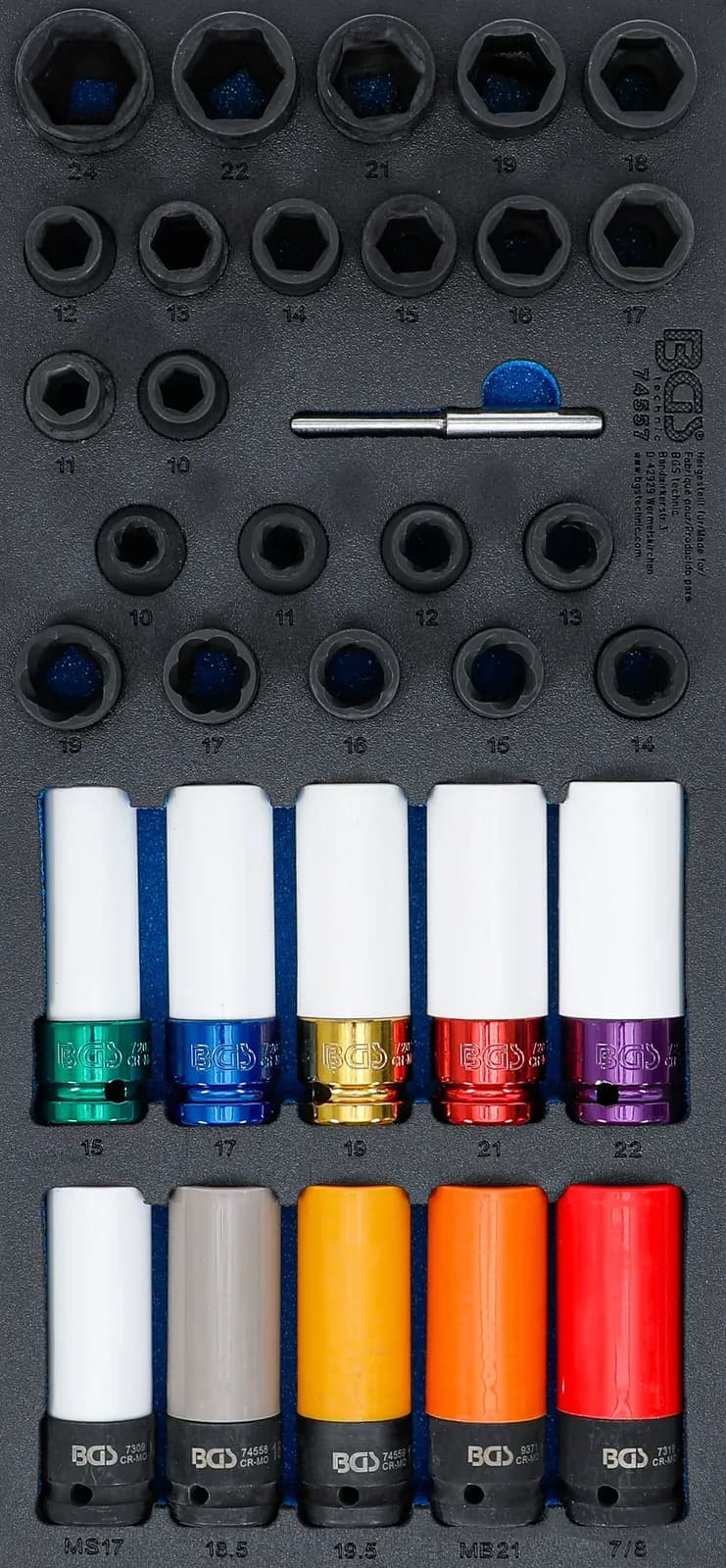 Modul za predal 3/3: set udarnih nasadnih ključev / udarnih zaščitnih nasadnih ključev in nasadnih ključev za izvijanje poškodovanih vijakov (spiralni profil), 12.5 mm (1/2"), 33-delni