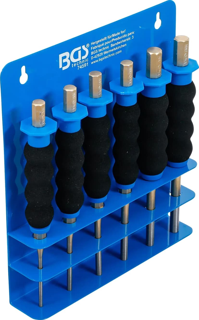 Set valjastih izbijačev, z zaščito za roke, 180 mm, 3 - 8 mm, 6-delni