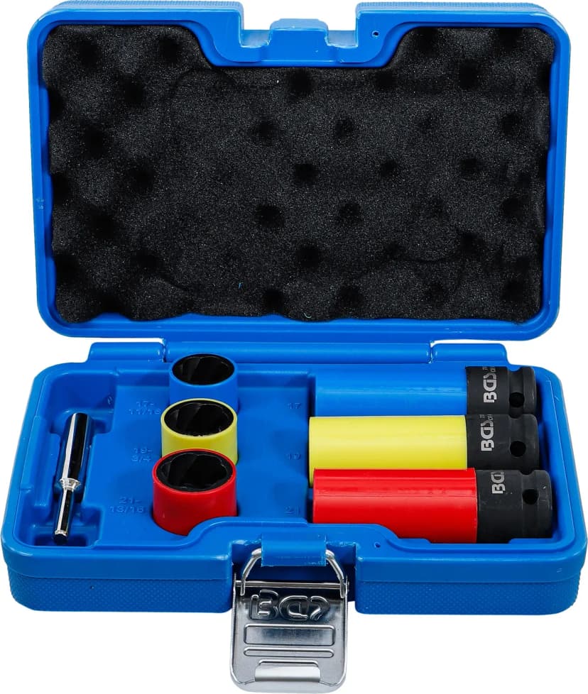 Set zasučnih nasadnih ključev (spiralni profil) / izvlekačev vijakov in udarnih nasadnih ključev, pogon 12.5 mm (1/2"), 17 / 19 / 21 mm, 7-delni