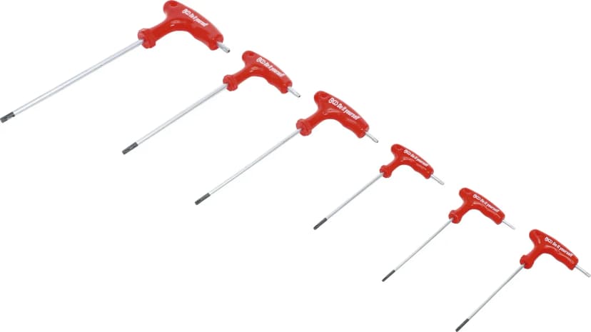 Set L-ključev s T-ročajem, T-profil z izvrtino (za Torx), T10 - T40, 6-delni