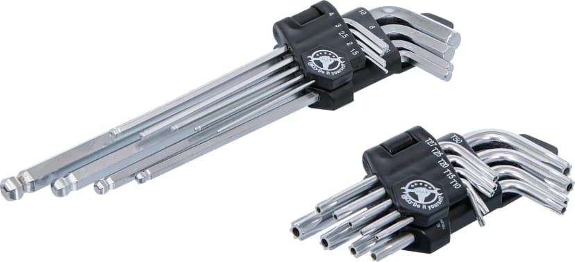 Set L-ključev, dolg, T-profil (za Torx) T10 - T50 / notranji šestrob 1.5 - 10 mm, 18-delni