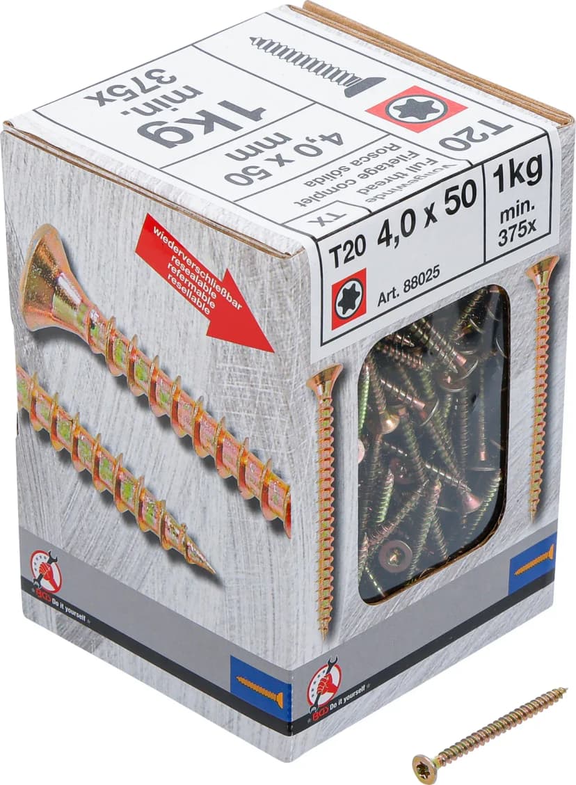 Večnamenski vijaki, T-profil (za Torx) T20, 4.0 x 50 mm, 1kg / 375 pcs.