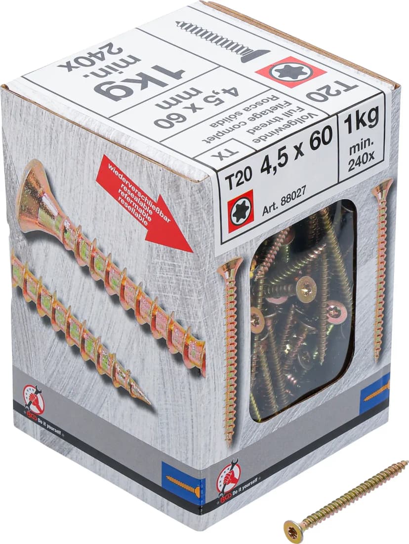 Večnamenski vijaki, T-profil (za Torx) T20, 4.0 x 60 mm, 1kg / 240 pcs.