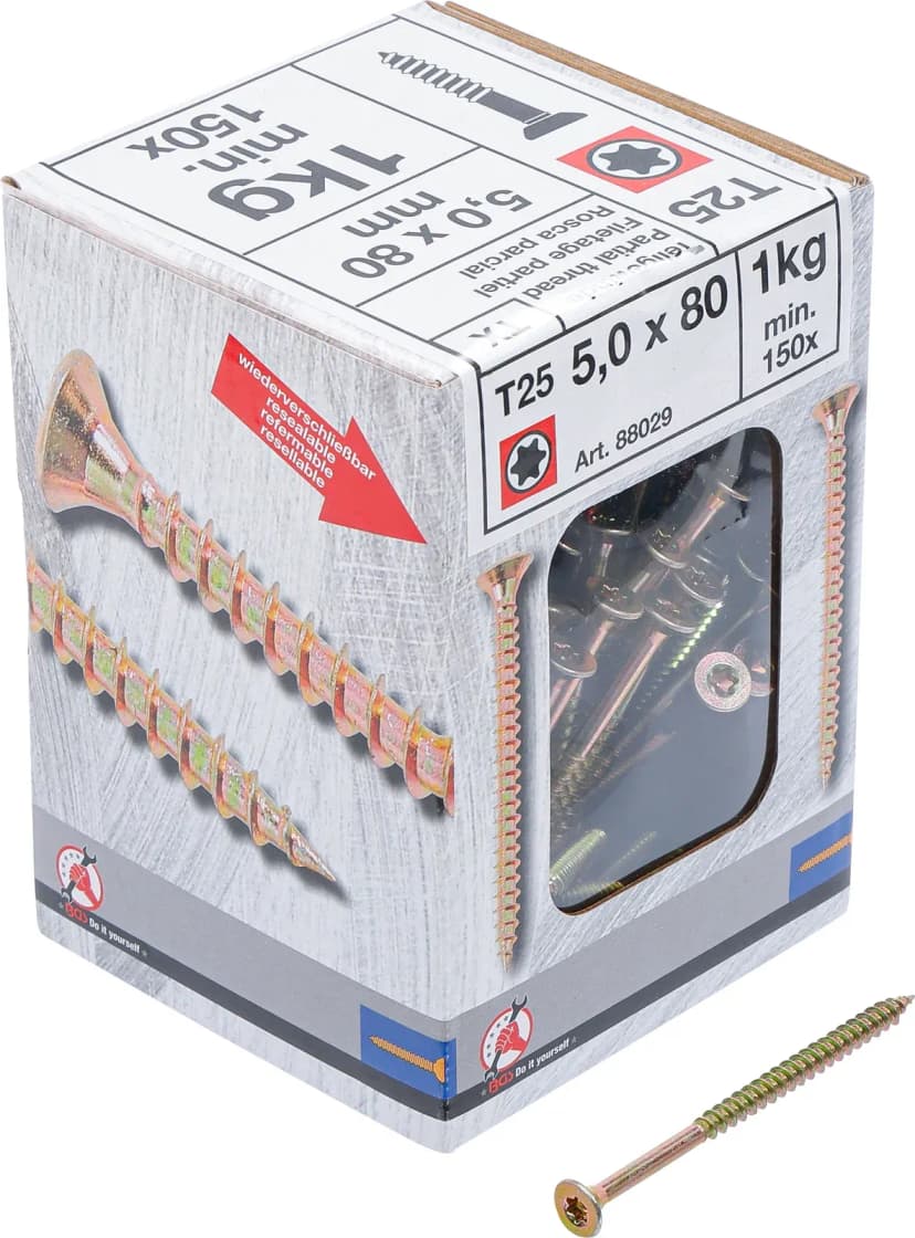 Večnamenski vijaki, T-profil (za Torx) T25, 5.0 x 80 mm, 1kg / 150 pcs.