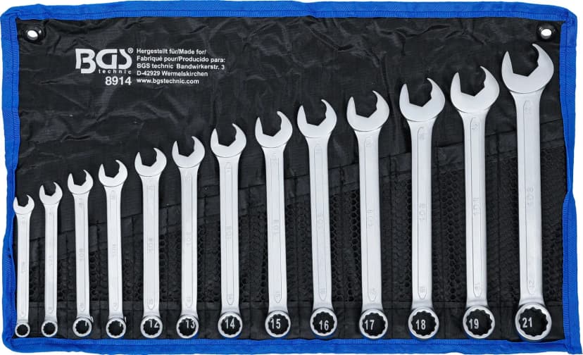 Set kombiniranih ključev, viličasti del s funkcijo raglje, 8 - 21 mm, 13-delni