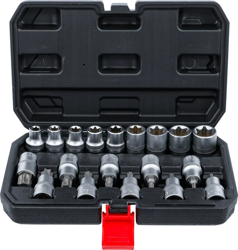Nasadni ključ z bitom / set nasadnih ključev, pogon 12.5 mm (1/2"), T-profil (za Torx) / E-profil, 19-delni